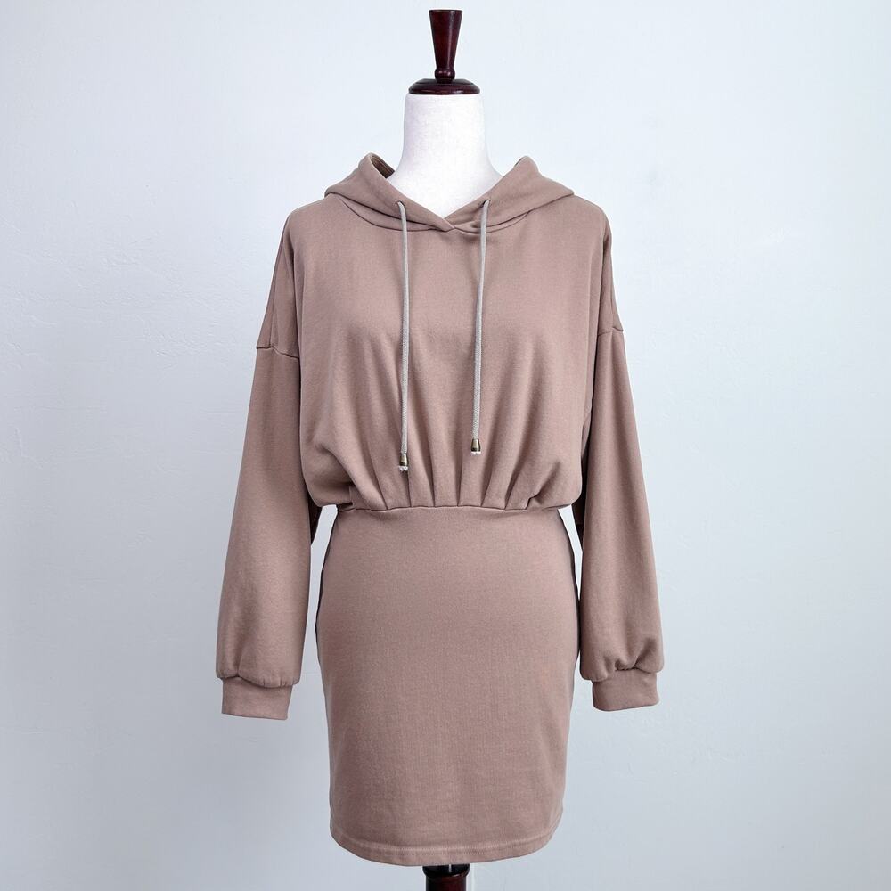 Idem Ditto Long Sleeve Sweatshirt Latte Brown Cotton Hoodie Mini Dress MEDIUM